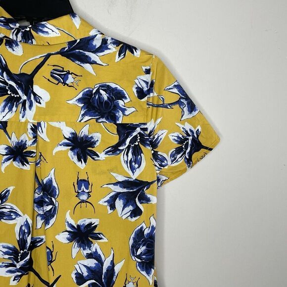 OSMAN YOUSEFZADA Beetle Print Shirtdress Women 2 Yellow Floral Scarab Cotton - Picture 12 of 16